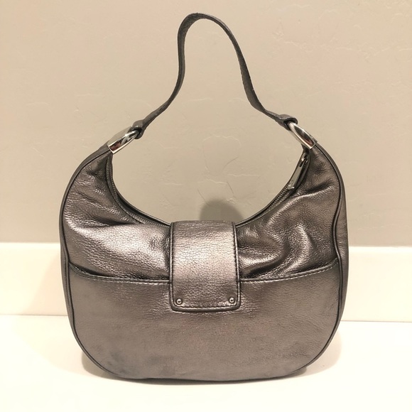 Michael Michael Kors Morgen halfmoon metallic pewter color hobo shoulder Bag,Y2K - Picture 2 of 16